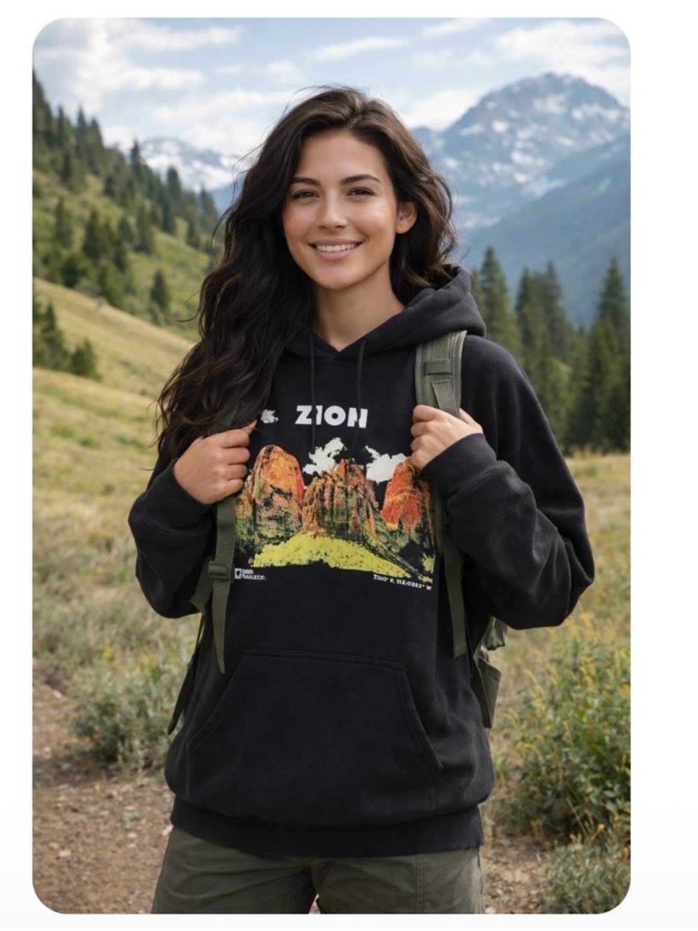 Zion National Park National Park Foundation Black Sweatshirt Hoodie Size Large